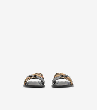 Check and Leather Drift Sandals in Black/sand beige