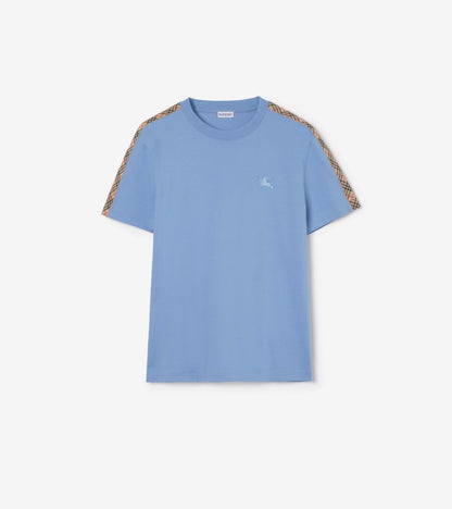 Check Trim Cotton T-shirt in Pale grey melange