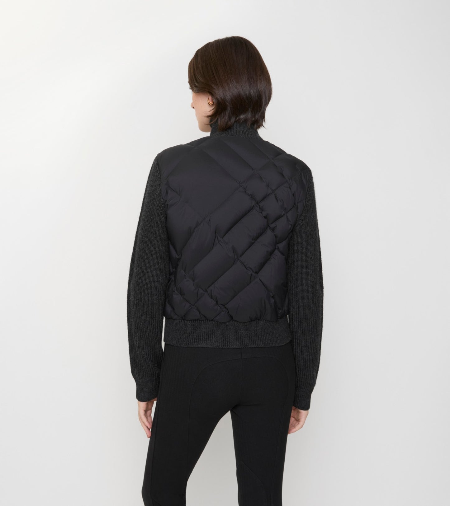 Check-stitch Nylon and Wool Jacket in Black
