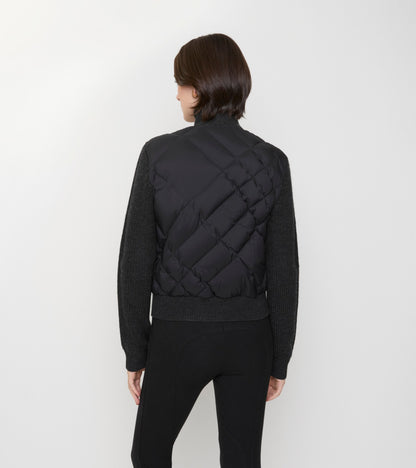Check-stitch Nylon and Wool Jacket in Black
