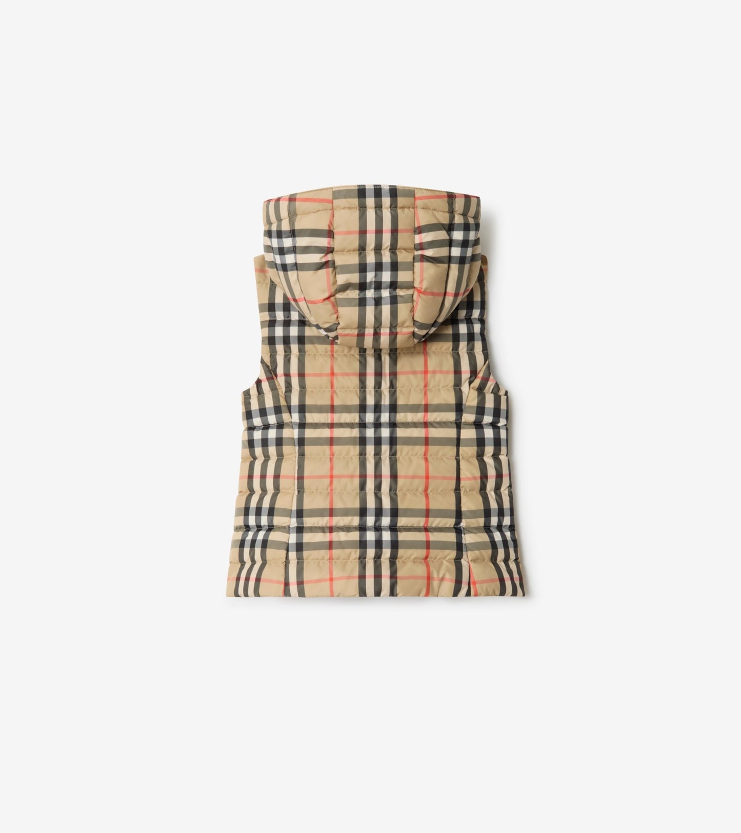 Check Hooded Puffer Gilet in Sand beige