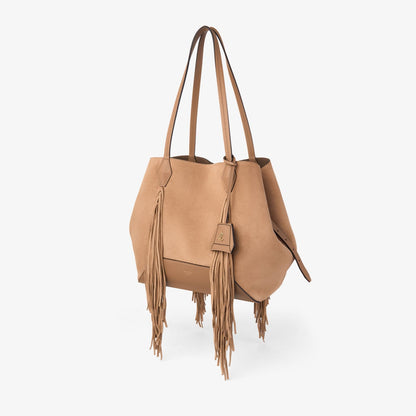 Diamond Tote Medium Toffee Suede Tote Bag With Fringes