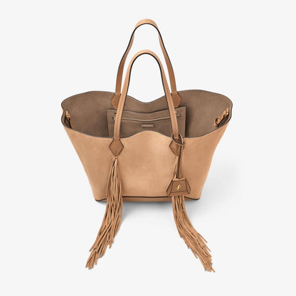 Diamond Tote Medium Toffee Suede Tote Bag With Fringes
