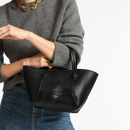 Diamond Tote Small Black Calf Leather Tote Bag