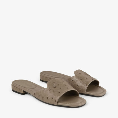 Dina Flat Taupe Ostrich Leather Flats