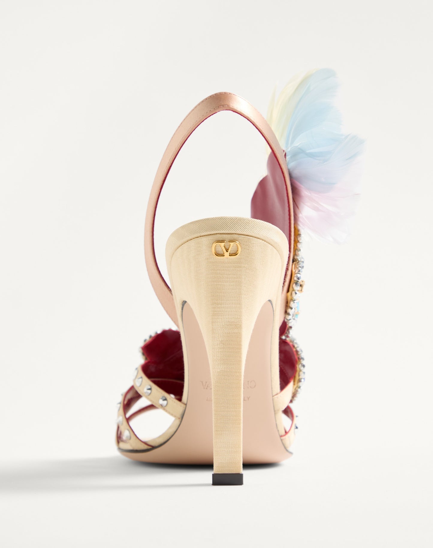 Dans Le Foyer Sandal In Moiré Fabric With Floral Embroidery And Feathers 105mm