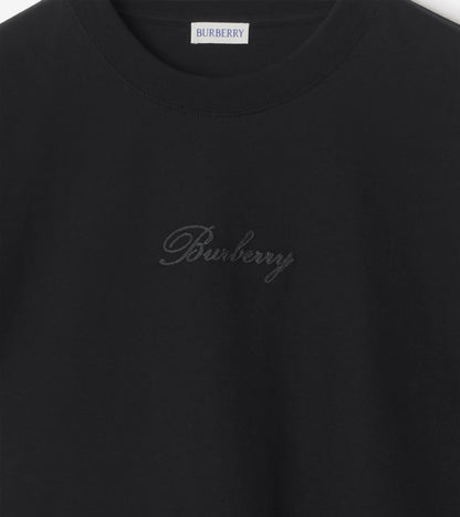 Check Cursive Logo Cotton T-shirt in Black