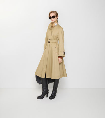 Long Gabardine Ellingham Fit-and-flare Car Coat in Beige