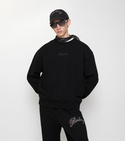 Check Cursive Logo Cotton Sweatshirt in Black