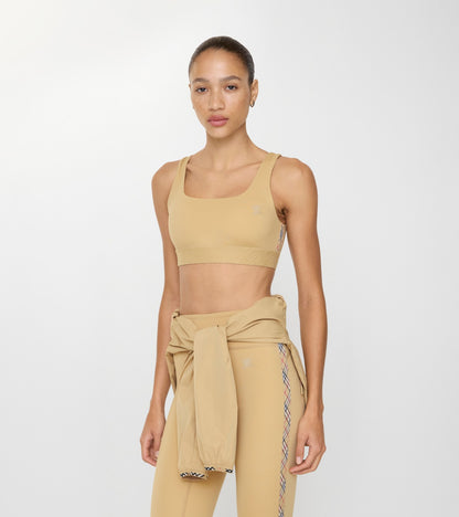 Check Trim Stretch Nylon Bra Top in Beige