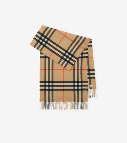 Wide Check Cashmere Scarf in Treacle brown