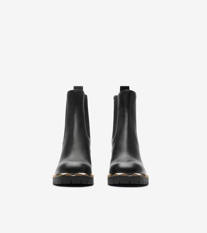 Leather Gravel Heel Chelsea Boots in Black