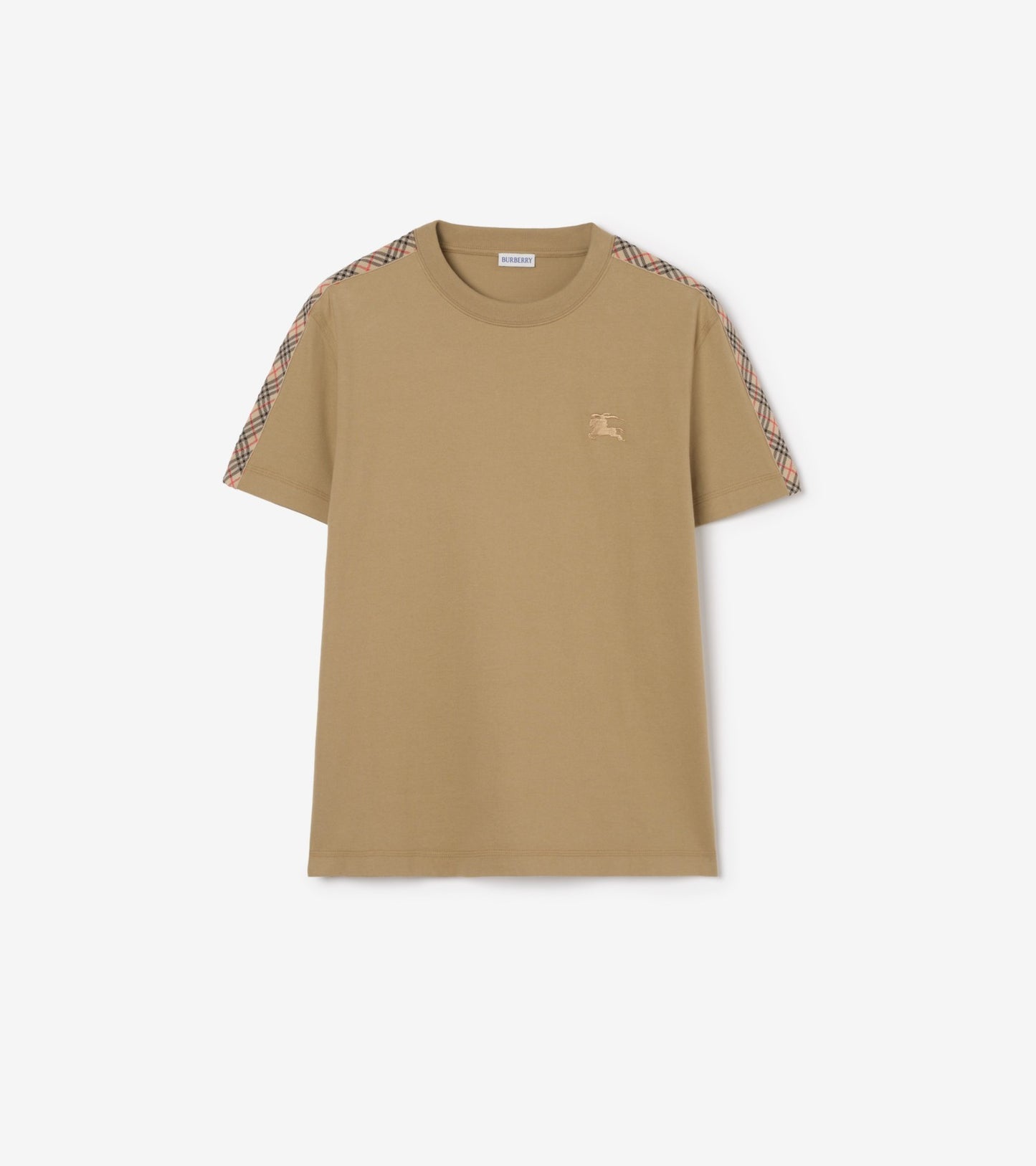 Check Trim Cotton T-shirt in Pale grey melange