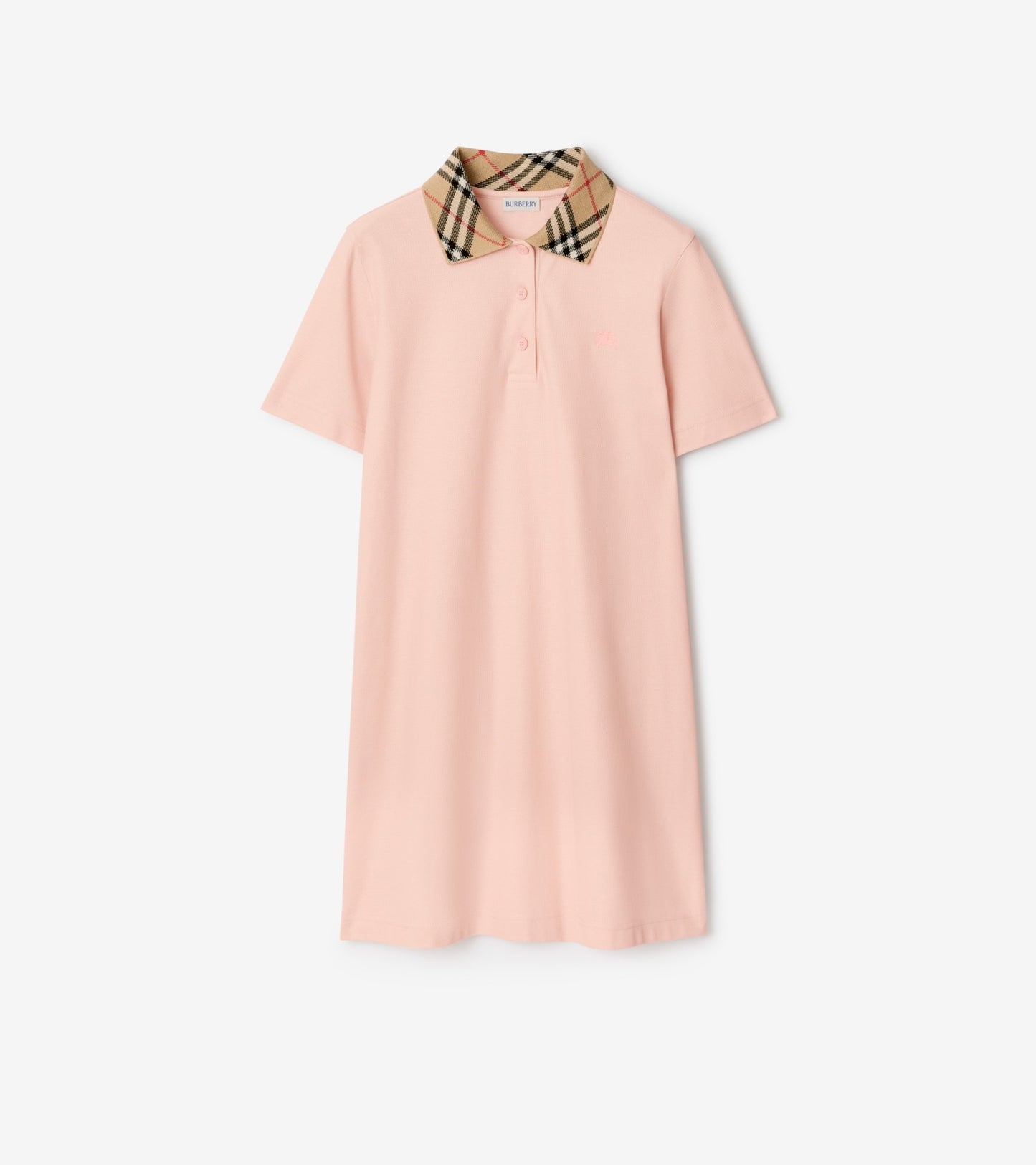Check Collar Cotton Polo Shirt Dress in Posy pink