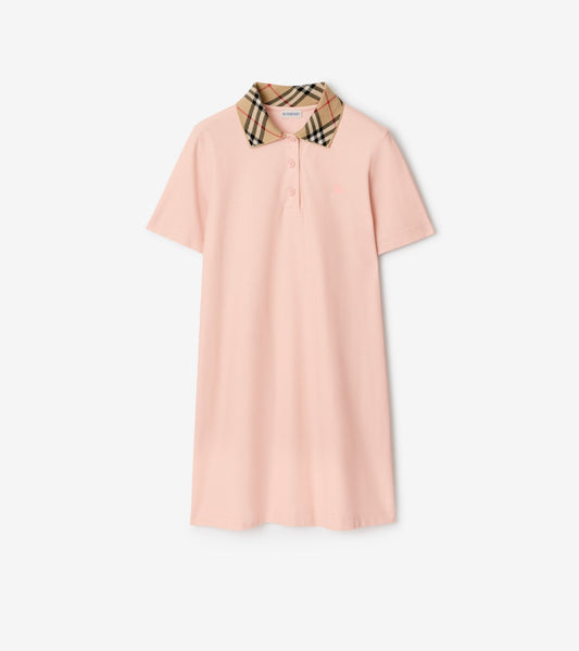 Check Collar Cotton Polo Shirt Dress in Posy pink