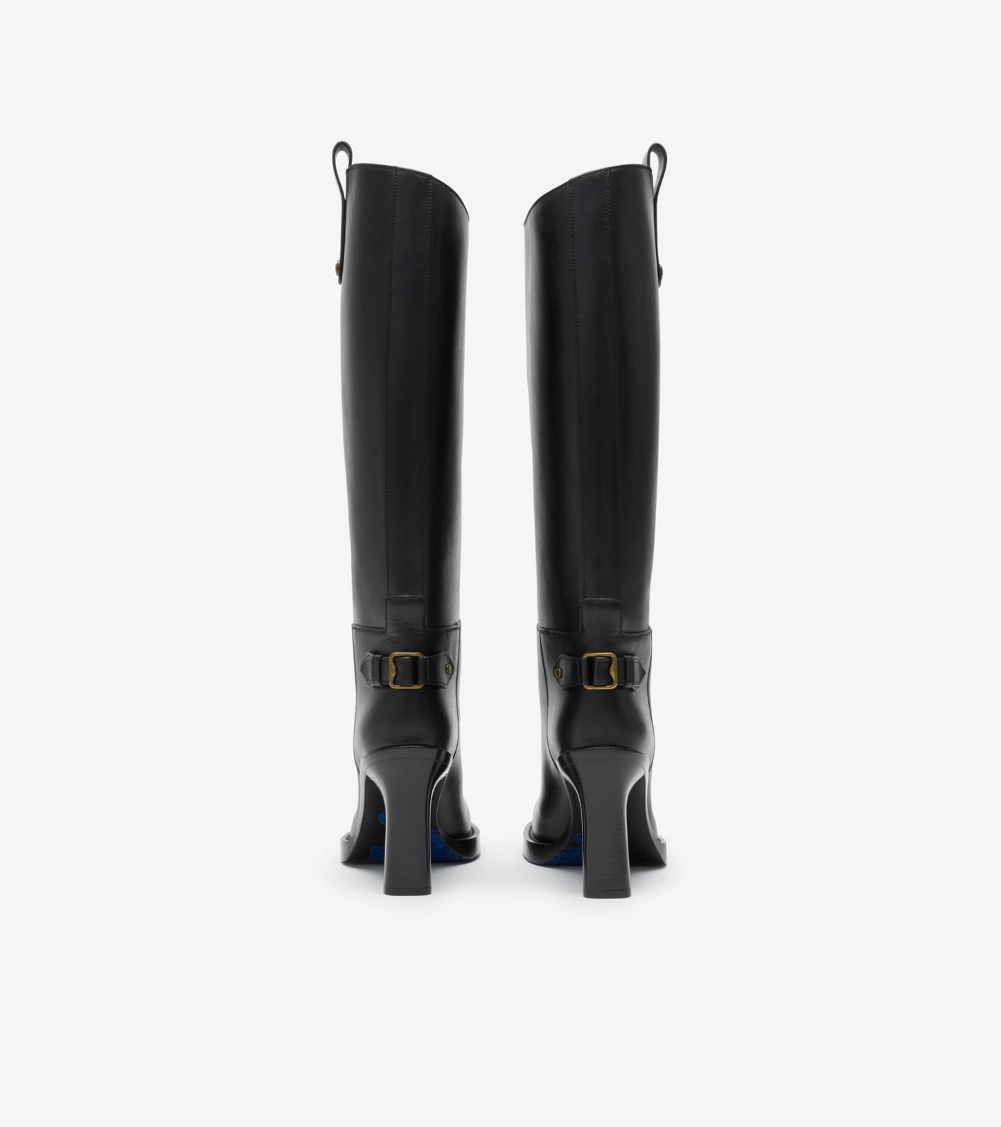 Leather Cavalier Heel Boots in Black