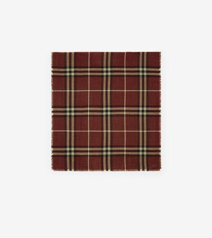 Reversible Check Wool Silk Scarf in Sand beige/vole brown