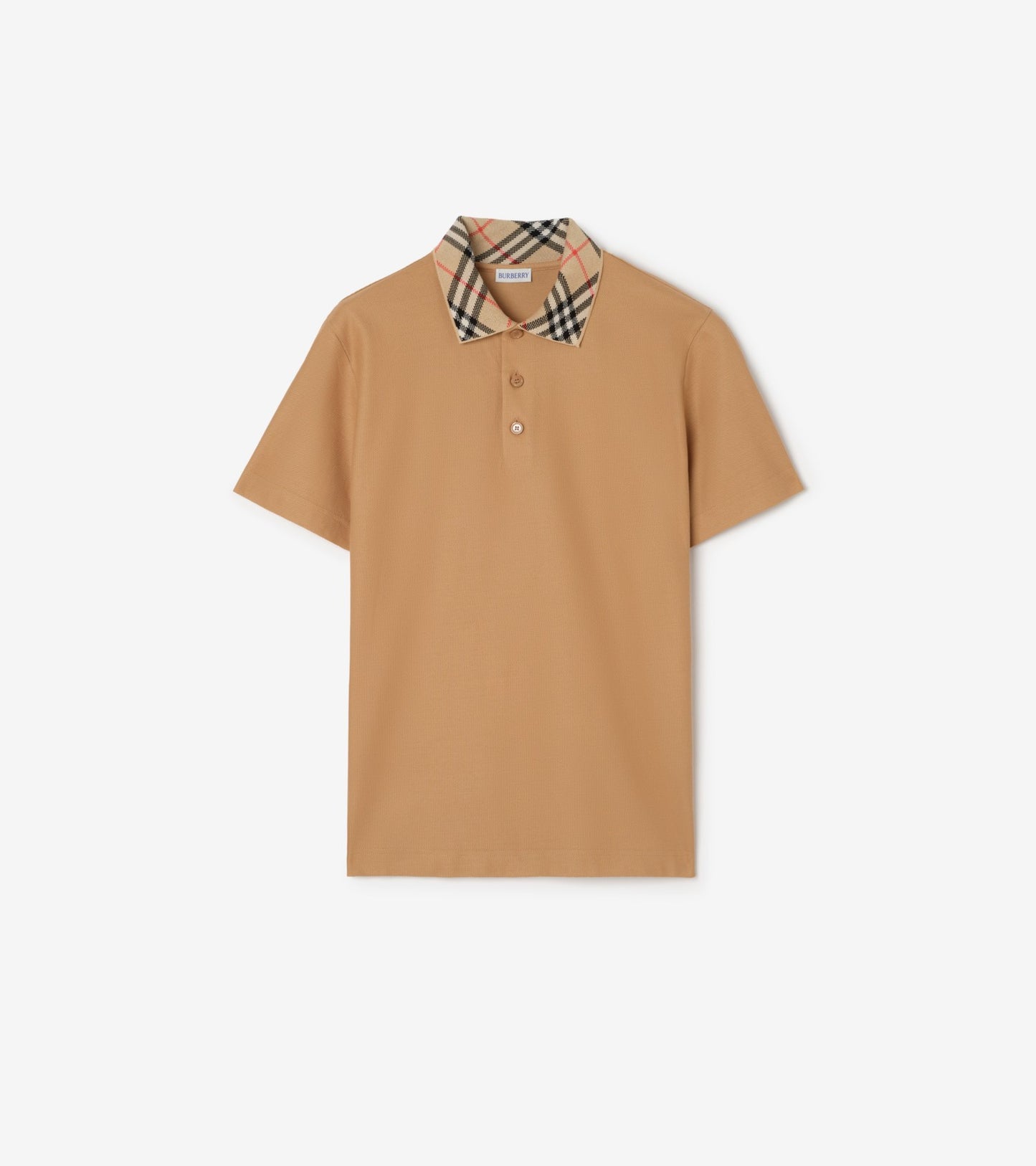 Check Collar Cotton Polo Shirt in Clove brown