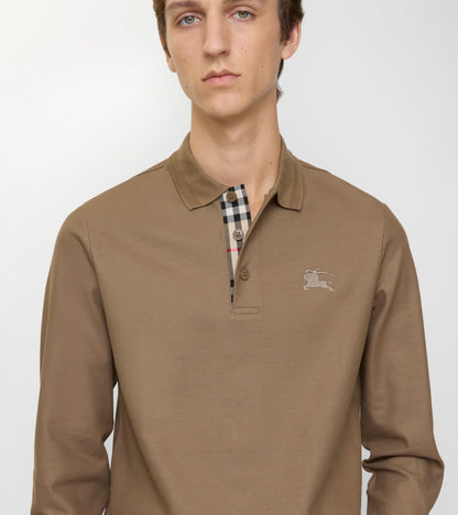 Long-sleeve Cotton Polo Shirt in Clay brown