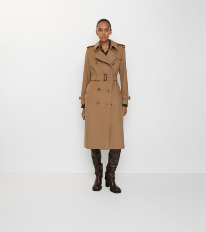 Long Cashmere Kensington Trench Coat in Camel beige