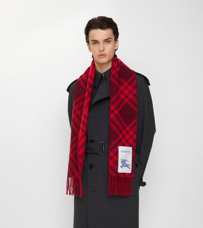 Check Cashmere Scarf in Oxblood red
