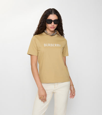 Logo Cotton T-shirt in Flax beige