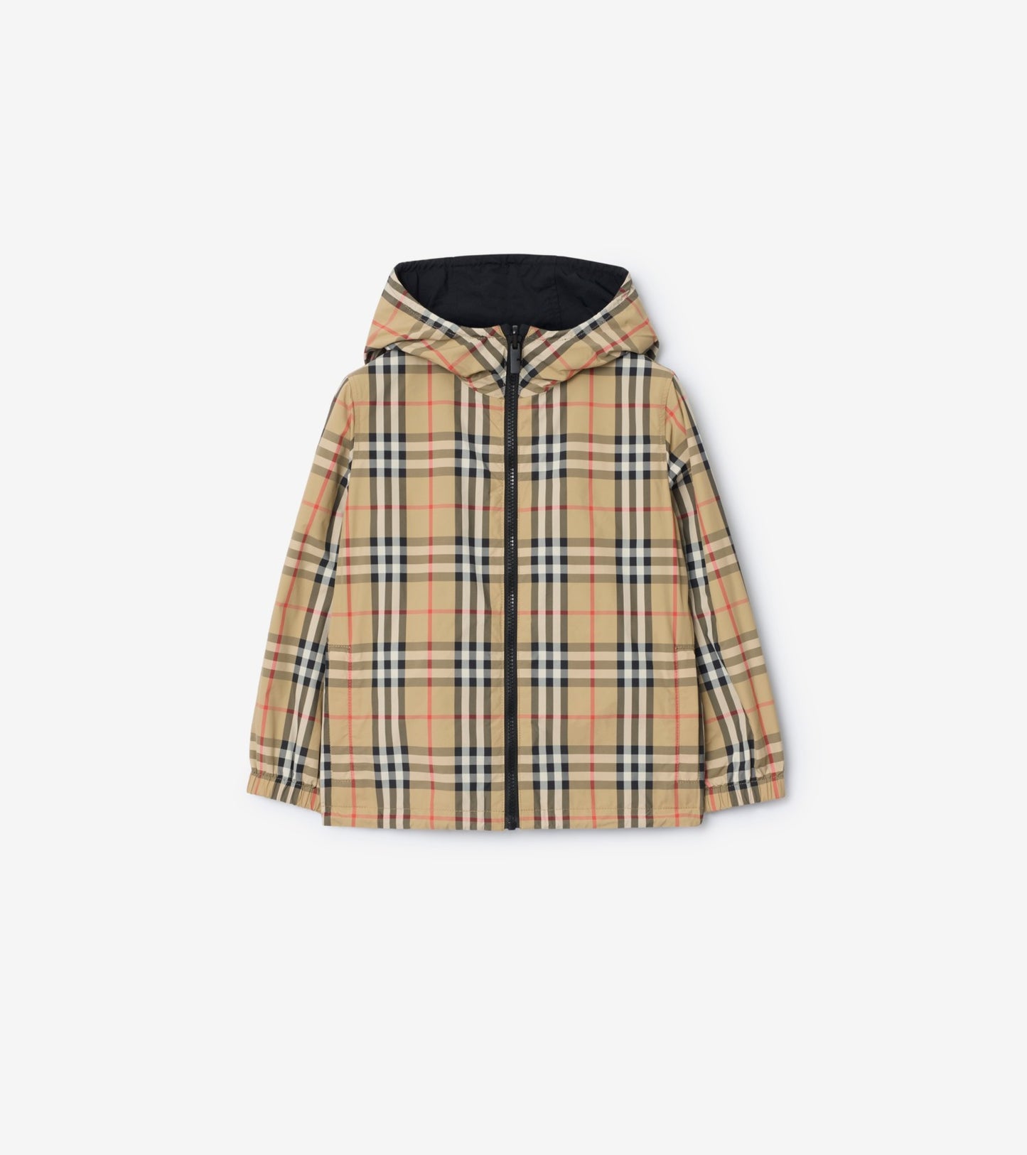 Reversible Check Hooded Jacket in Sand beige
