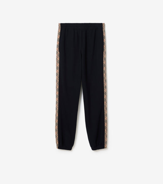 Check Trim Cotton Jogging Pants in Navy
