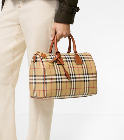 Medium Check Bowling Bag in Archive beige/briar brown