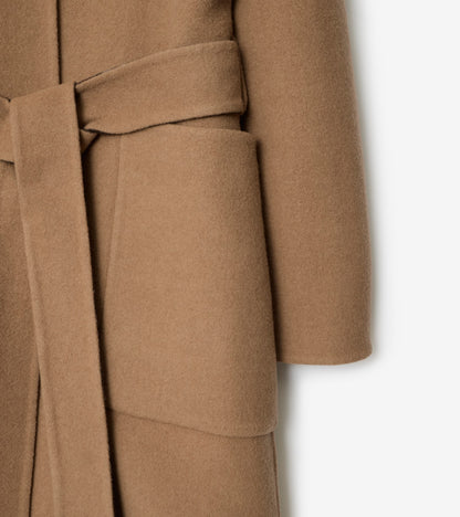 Reversible Wool Hooded Wrap Coat in Camel brown/treacle brown