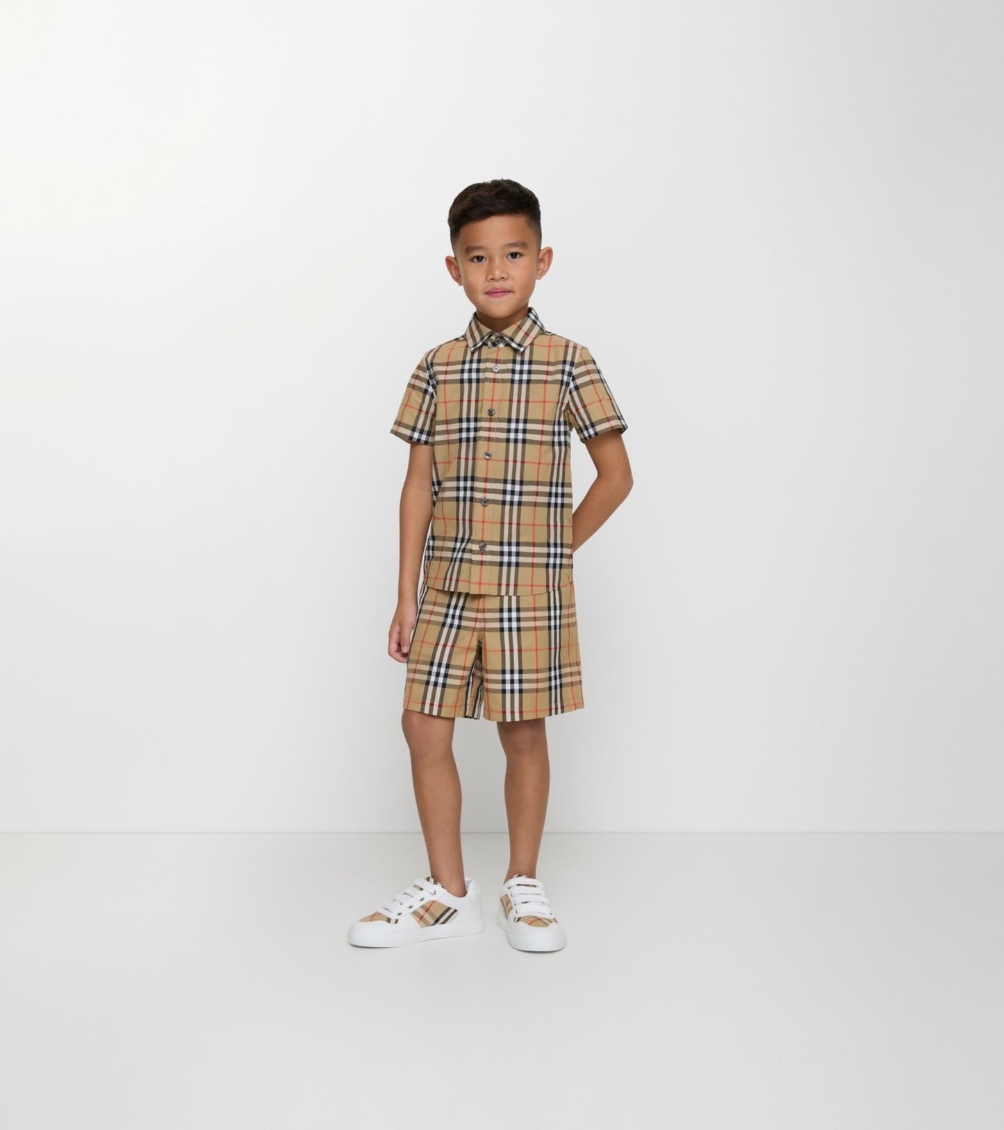 Check Cotton Shirt in Sand beige