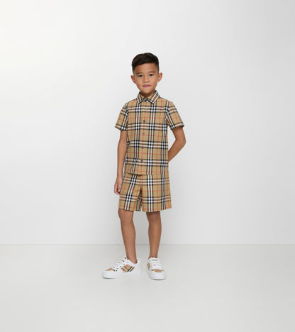 Check Cotton Shirt in Sand beige