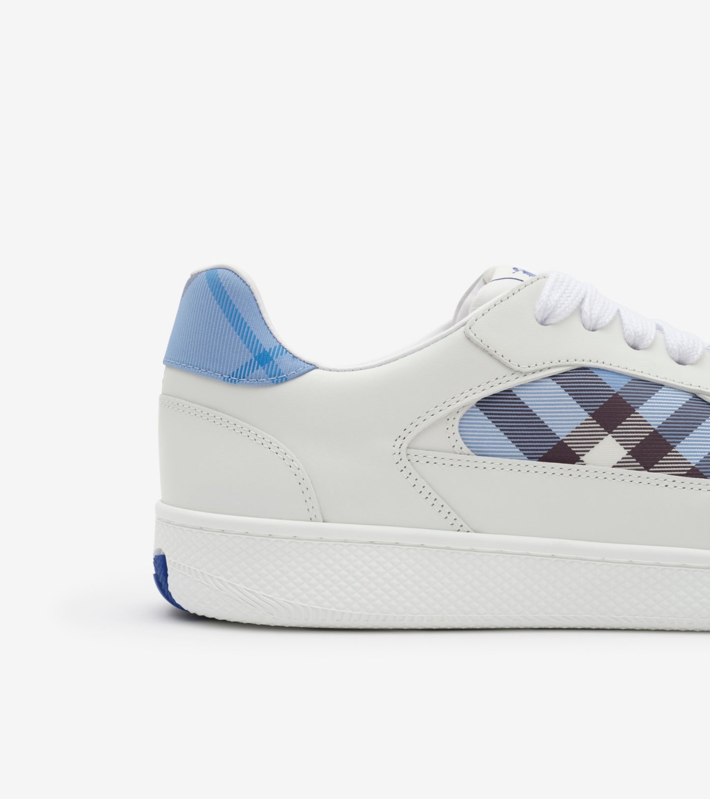 Leather and Check Terrace Sneakers in Optic white/cornflower blue