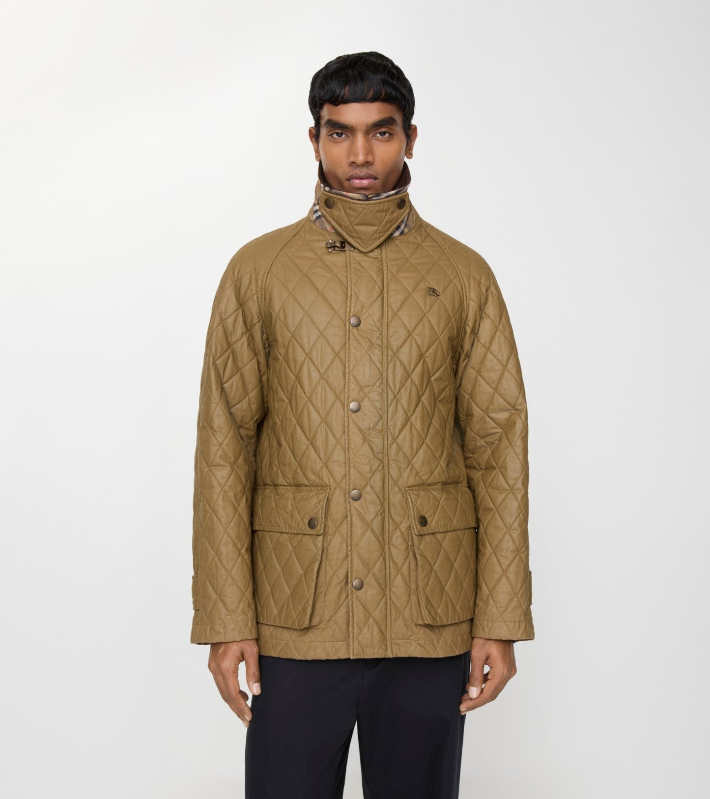 Quilted Coated Cotton Barn Jacket in Walrus brown/hemlock beige