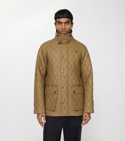 Quilted Coated Cotton Barn Jacket in Walrus brown/hemlock beige