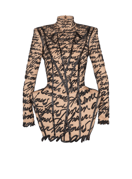 Short basque dress with "Love Letter" embroidery