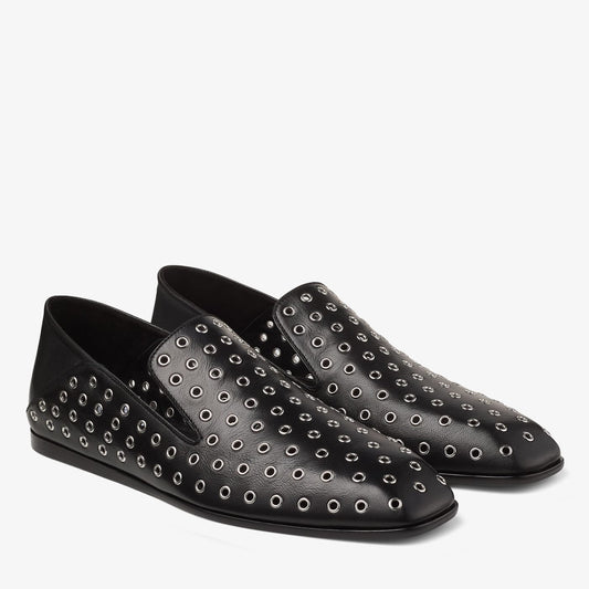 Eliot Slipper Men's Black Metallic Nappa Leather Slippers with Eyelets