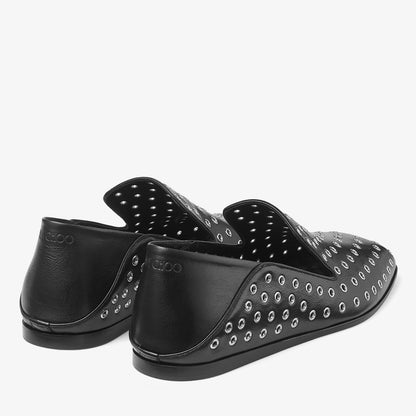 Eliot Slipper Men's Black Metallic Nappa Leather Slippers with Eyelets