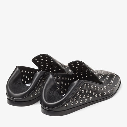 Eliot Slipper Men's Black Metallic Nappa Leather Slippers with Eyelets