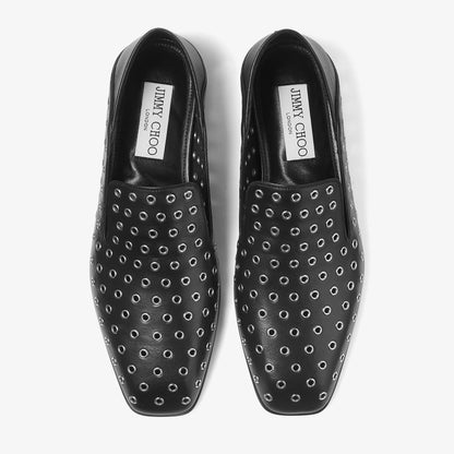 Eliot Slipper Men's Black Metallic Nappa Leather Slippers with Eyelets