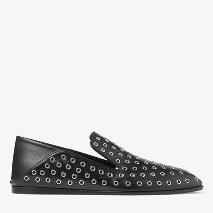 Eliot Slipper Men's Black Metallic Nappa Leather Slippers with Eyelets