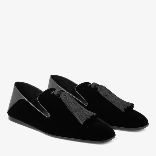 Eliot Slipper Men's Black Velvet Slippers with Tassel