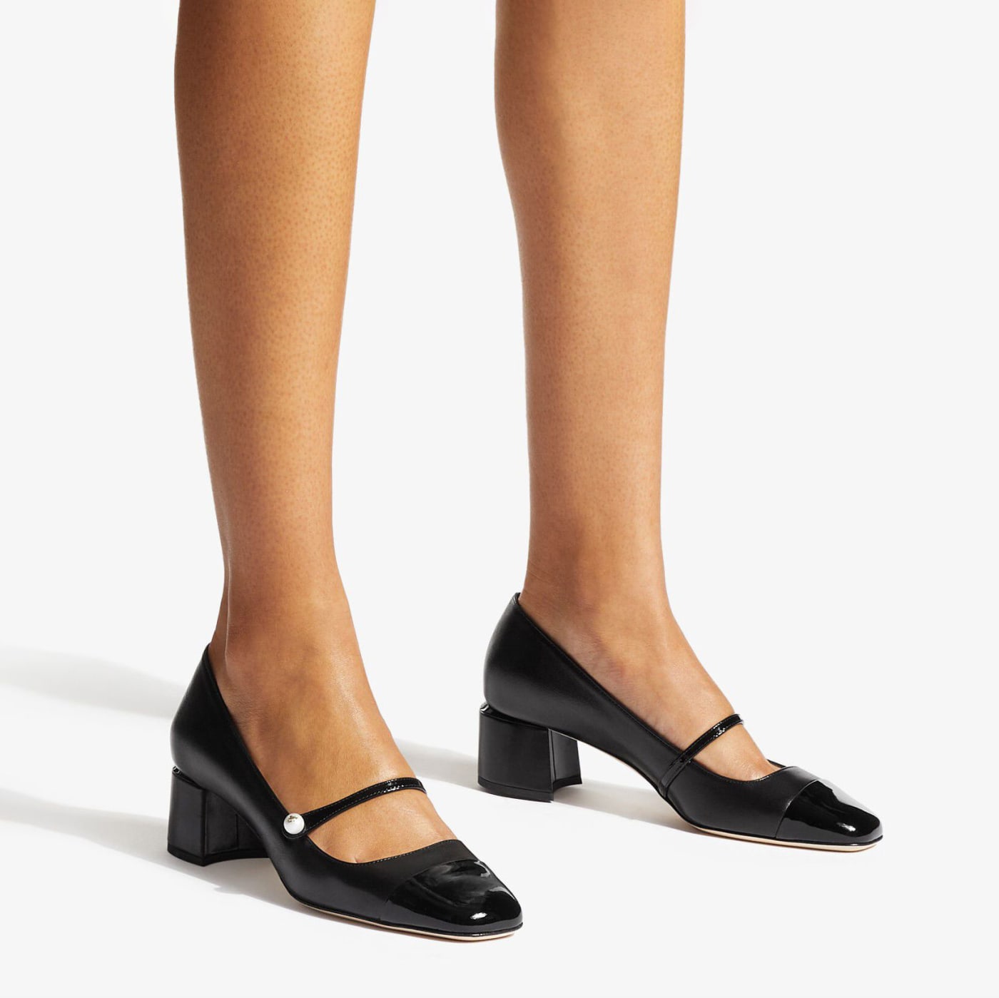 Elisa 45 Black Nappa and Patent Leather Pumps