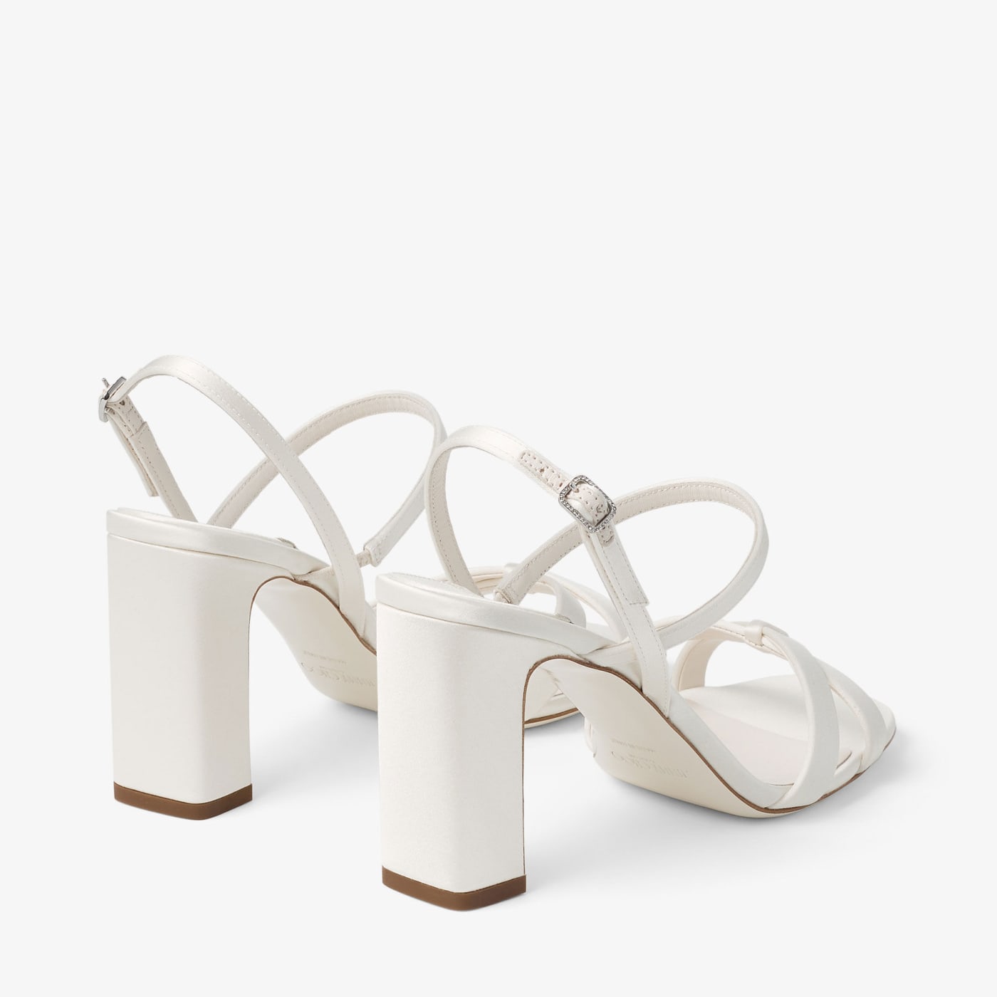 Elsy Block Heel 85 Ivory Satin Sandals with Crystal-Embellished Buckle