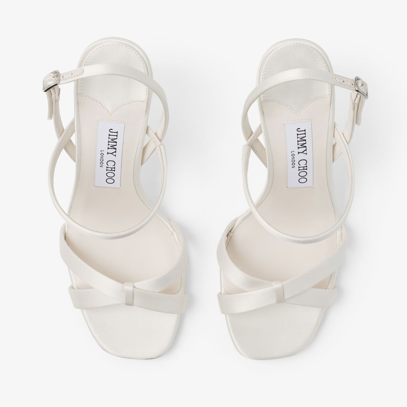Elsy Block Heel 85 Ivory Satin Sandals with Crystal-Embellished Buckle
