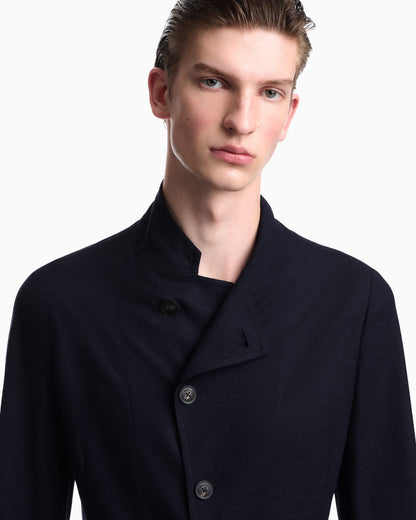 Unlined blazer in textured virgin wool jersey with pockets