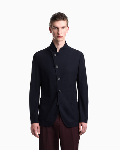 Unlined blazer in textured virgin wool jersey with pockets