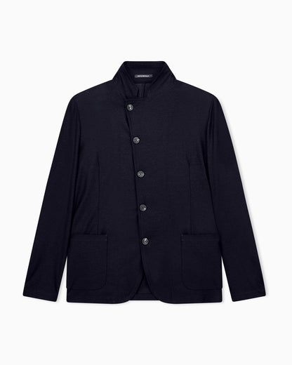 Unlined blazer in textured virgin wool jersey with pockets