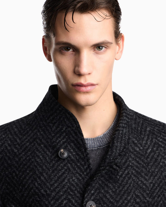 Guru-collar jacket in jacquard jersey with a chevron motif