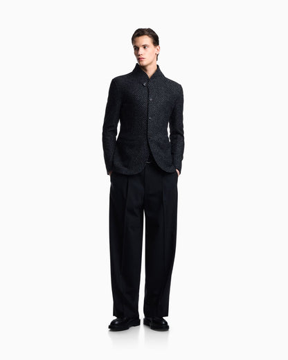 Guru-collar jacket in jacquard jersey with a chevron motif